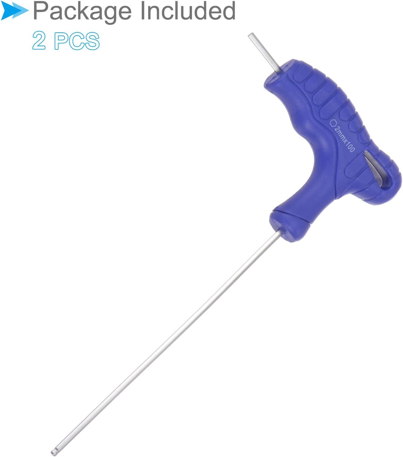 T-Handle Ball End Hex Key, 2mm Hex, CR-V Steel Metric T-Key Wrench Blue - (Applications: for Basic Home Repair and Mechanical Maintenance), 2-Pieces