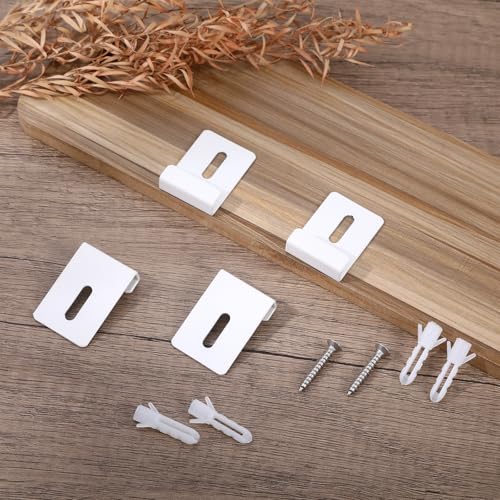 Image of 12 Pcs Metal Mirror Holder Clips Hanger Kit, Mirror Clips for Wall Mounting Holder Hanging with Screws Hooks, Frameless Mounting Hardware Heavy Duty Retainer for Tile Billboard Display(White)