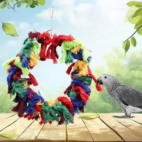 Image of Bird Ring Swing Toys, Bird Perch Stand Toy, Colorful Cotton Rope Parrot Chewing Toys, Bird Cage Accessories for Birds Parrots Cockatiels Parakeets