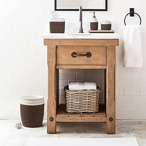 Image of Bathroom Wastebasket - Resin Decorative Trash Can (Brown and White)