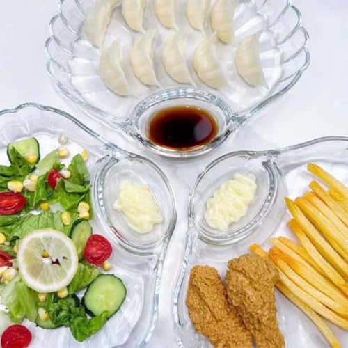 Image of PrimeWorld Set of 2 - 9.45 Inch Sea Shell Glass Plates | Elegant Dumpling, Sushi, Snack, Fruit & Chips Serving Dishes | Decorative Crystal-Clear Plates for Dining, Parties & Restaurants