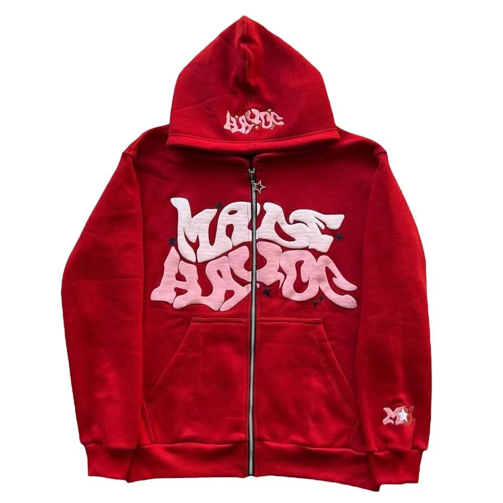 Y2K Zip Up Hoodies Puff Print Grunge Graphic Jackets Hip Hop Streetwear Sweatshirts Unisex