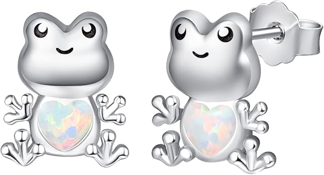 KINGWHYTE Opal Frog Earrings 925 Sterling Silver Cute Animal Studs Earrings Frog Jewellery Easter Gifts for Women Girls Daughter