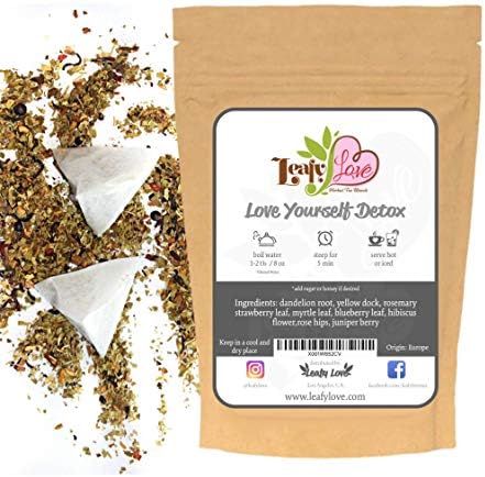 All Natural Everyday Detox Tea with Biodegradable Tea Bags - Healthy Cleansing Support - Improve Toxic Gut- Support Liver - Laxative and Caffeine Free - Dandelion, Yellow Dock, Rosemary, Myrtle Leaf, Triple Berry Blend - 16 Tea Bags