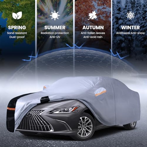 Image of Multi-Layer Car Cover Custom Fit for Lexus ES ES300 /ES330 /ES350(2012-2026), Waterproof All Weather for Automobiles, Gift with Towel, Heavy Duty Car Covers for Rain Sun UV Protection with Door Zipper