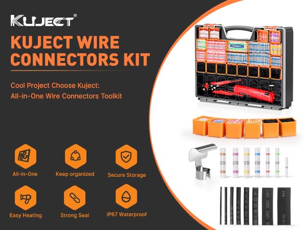 Miniatura 18 de Kuject - Kit de conectores de alambre para soldadura termorretráctil, todo en uno, pelacables, pistola de calor, 2000 conectores a tope de palo de