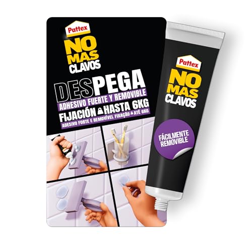 Pattex No Más Clavos Des-Pega, adhesivo de montaje fuerte y fácilmente, resistente al agua con poder de fijación de hasta 6 kg y alto agarre inicial, transparente, 44 g (El embalaje puede variar)