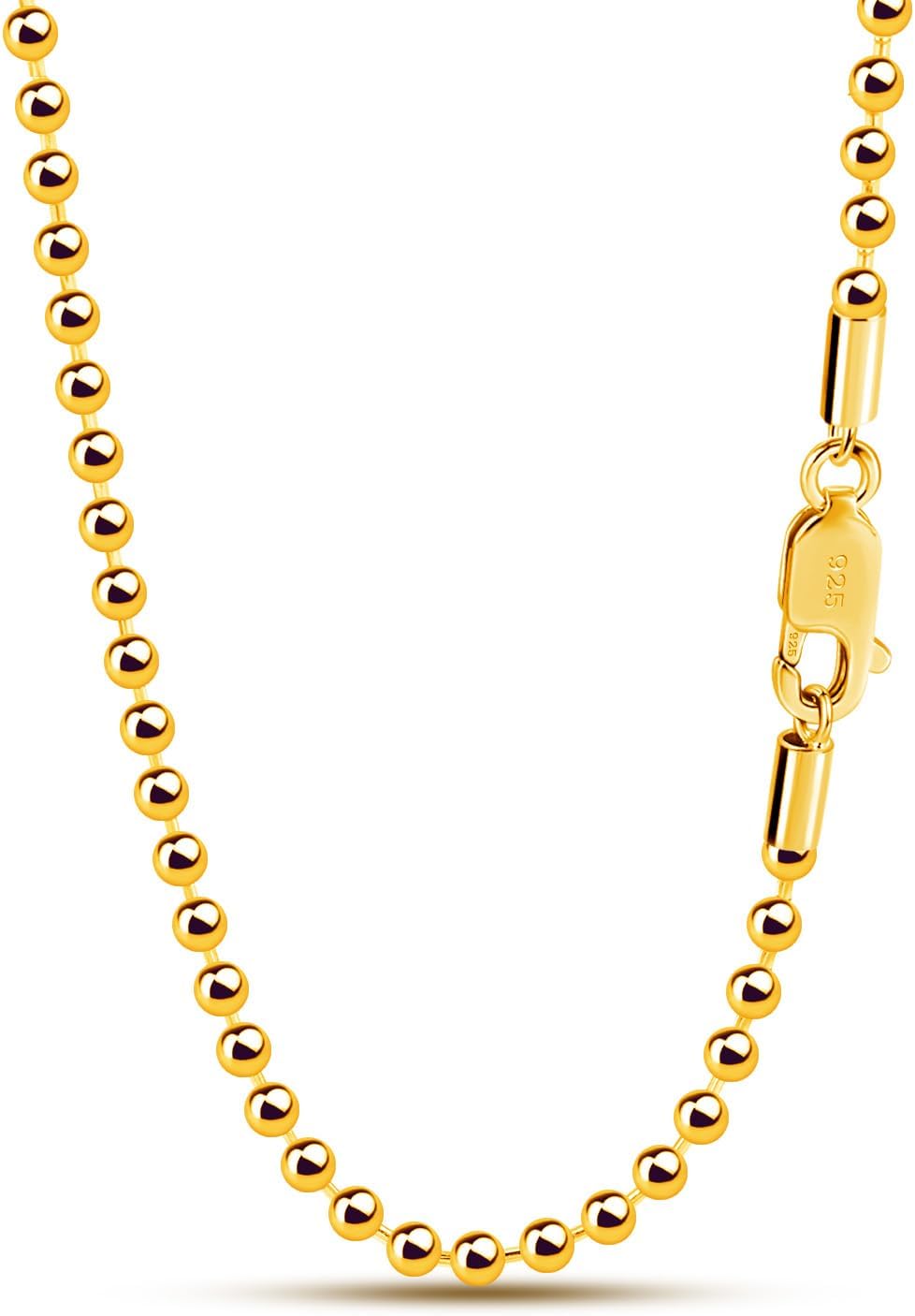 Dankadi Italy 925 Sterling Silver Necklace Men & Women 2.3MM 18 "20" 22 "24" 26 "28" 30" 32" 24" Classic Bead Chain Pendant Link -Plated 24K Gold Jewelry Gift
