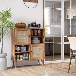 Giantex Buffet Cabinet, Wood Sideboard Storage Cabinet, 2 Rattan Doors & 2 Cubes, Farmhouse Coffee Bar Accent Cabinet, Freestanding Cupboard Organizer for Living Room Kitchen Hallway Giantex Buffet Cabinet Wood Sideboard Storage Cabinet 2 Rattan Doors 2 Cubes Farmhouse Coffee Bar Accent Cabinet Freestanding Cupboard Organizer for Living Room Kitchen Hallway