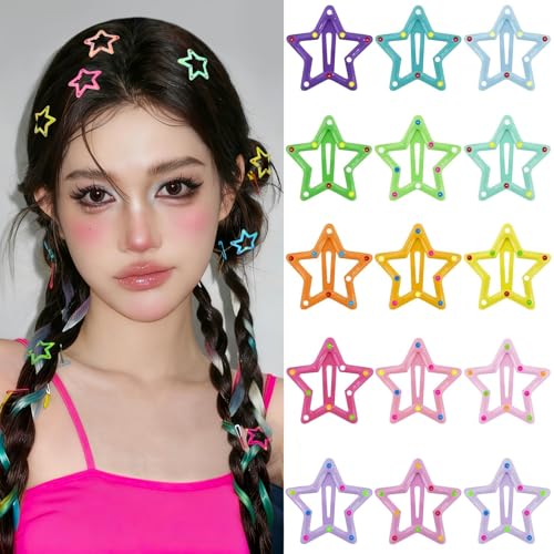 Star Hair Clips Multiple Colors Snap Hair Barrettes Non Slip Star Hair Accessories Metal Hair Clips for Girls Women -15 PCS 1.18