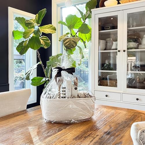 Image of ☆LBY Rectangle Cotton Rope Woven Basket with Handles for Books, Magazines, Toys - Ideal Gift Decorative Basket for Baby Nursery, Living Room (white, large 14.5 x 13 x 6 inch)
