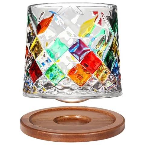 Rotatable Crystal Whiskey Glass with Coaster Cover
