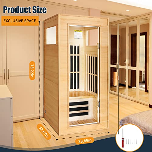 Luchen Sauna One Person Far Infrared Sauna Spa Room Home Wooden Dry Sauna Canadian Hemlock Wood 1260W Low-Emf Dry Saunas Single Person Spa With Backrest, Control Panel And Tempered Glass Door (T-51C) #TOP3