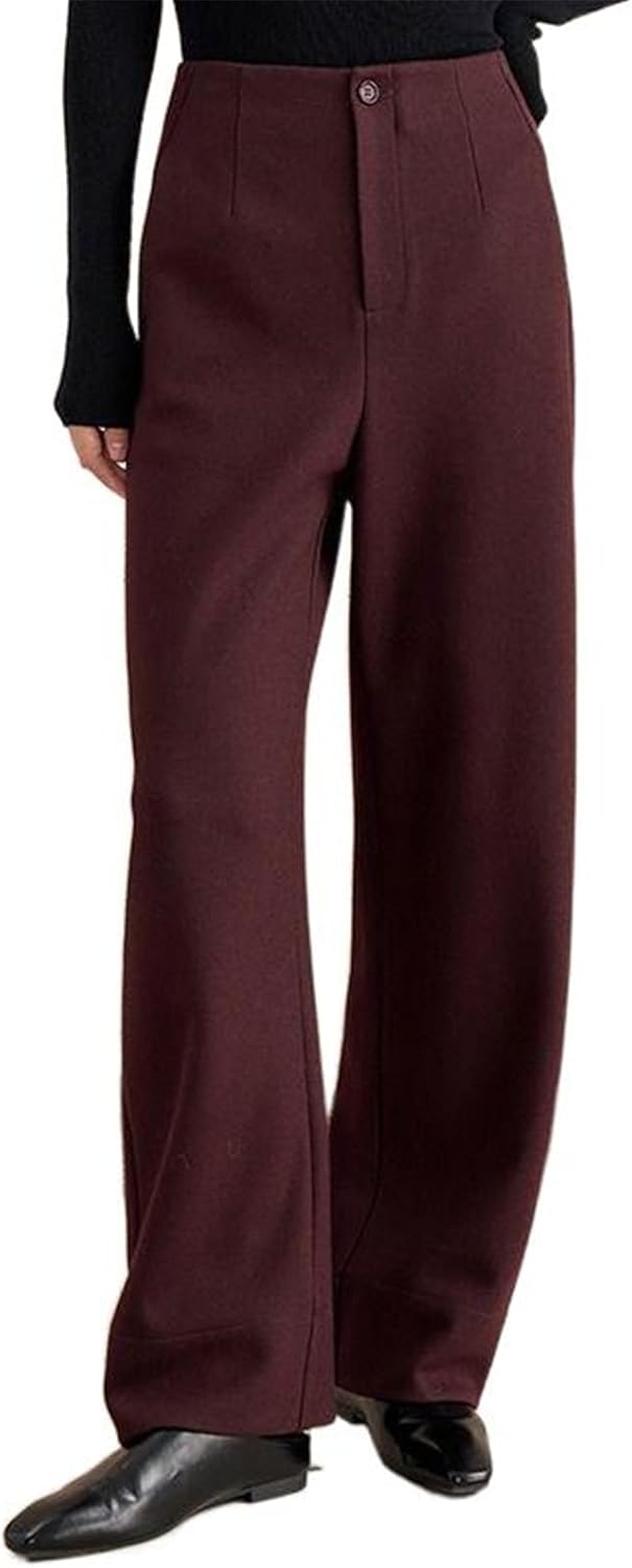 Winter Cashmere Wide Leg Pants Women's Thickened High Waist Straight Casual Pants