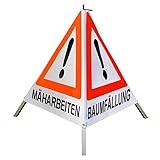 Warnpyramide 70cm - (VZ123)&(VZ101) "BAUSTELLE/BAUMFÄLLUNG/MÄHARBEITEN" - weiß tagesl. schwer