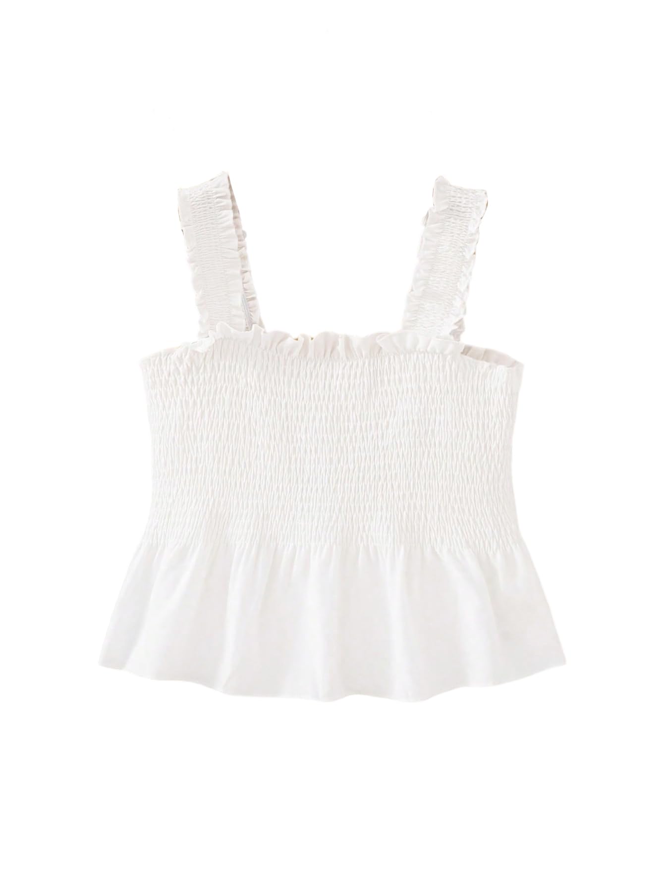 RoseSeek Girl's Shirred Frill Flared Tank Top Sleeveless Slim Fit Summer Crop Tops