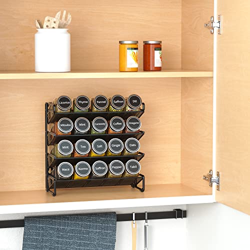 Image of SpaceAid Spice Rack Organizer with 20 Spice Jars, 386 Spice Labels, Chalk Marker and Funnel Set for Cabinet, Countertop, Pantry, Cupboard or Door & Wall Mount - 20 Jars, 9.8 inch W x 10.8 inchH, Black