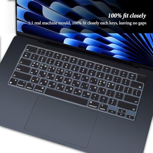 Casedao Korean Keyboard Cover For Apple 2024 2023 Macbook Air Laptop With M3 M2 Chip 15.3-Inch A3114 A2941,Macbook Air 13.6 Inch A3113 A2681 Keyboard Skin,Macbook Air 15 Inch 13 Inch Keyboard Protector-Black thumb #2