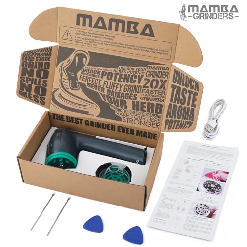 Image of Mamba Lite Electric Herb Grinder, USB Rechargeable, One-Hand Automatic Herb & Spice Grinder for Dried Herbs, Portable Kitchen Grinder, 0.75g, Gray