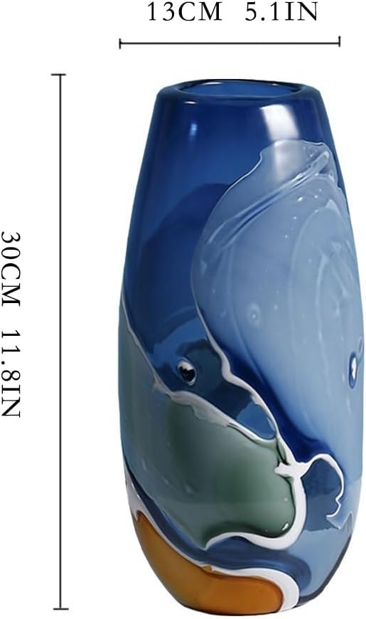Vase Creative Blue Glass Vase Decoration Living Room Tea Table Desktop Water Culture Hydroponic Flower Arrangement Decorative Bottle Suitable for Dining and Living Room Home decoratio
