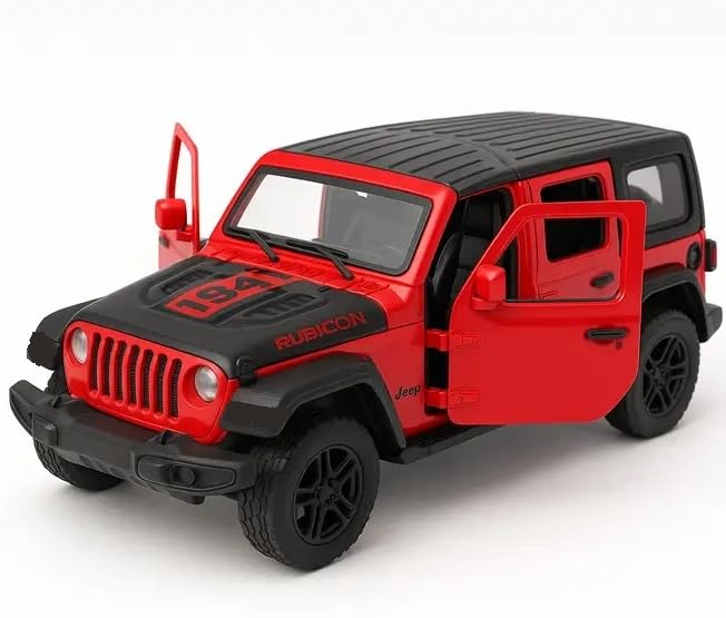 Image of 1:36 Scale Diecast Rubicon Toy Car - Pullback SUV Model with LED Lights, Sound, Openable Doors - Off-Road Jeep Collectible for Kids Boys Girls Age 3+ Years - (Color As Per Stock)