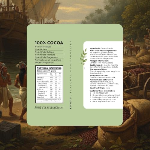 Image of Keynote Cocoa Powder | Without Sugar | Raw Flavonoid Rich Non-Alkalized Non-Dutched Natural Unsweetened Cacao | Bean to Powder | Glass Jar 380 grams