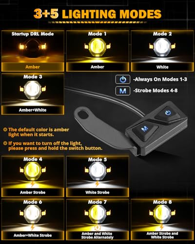 Image of Auxbeam MT8 Series Motorcycle Fog Lights Auxiliary Lights Driving Lights | 3 Inch, 8+1 Light Modes, Start-up DRL, White & Amber Dual-Color Beam, IP67 Waterproof, for Motorcycle ATV UTV Pickup Truck