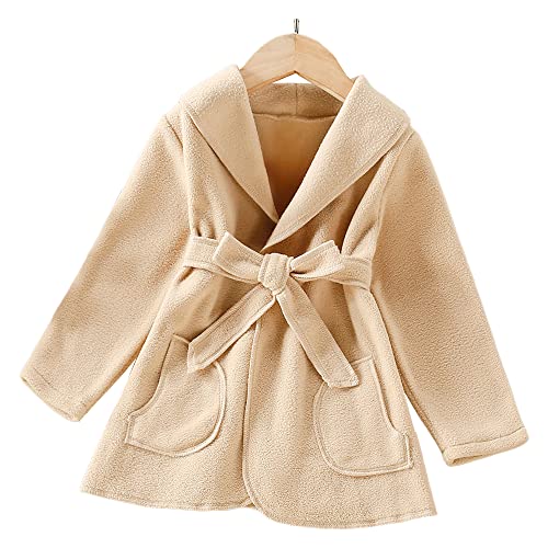 Image of Hopscotch Baby Girls Cotton Solid Full-Sleeve Pea Coat in Beige Color