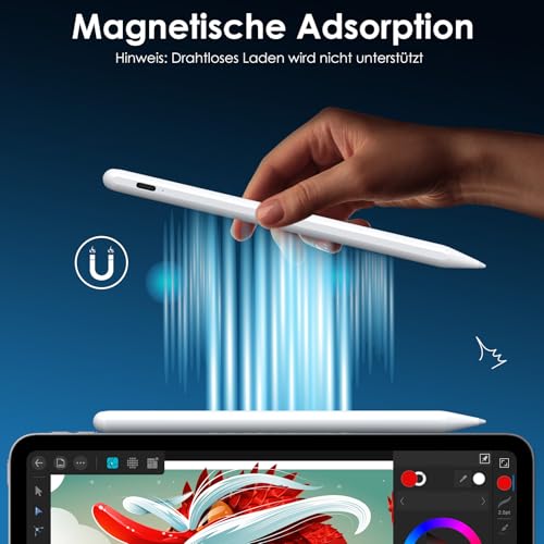 Stift für iPad (2018-2025), Ultraleicht Pencil für Apple mit Handflächenerkennung und hoher Präzision, mit Apple iPad 6.–10./A16.Generation, Pro 11/12,9/13, Air 3/4/5/M2/M3, Mini 5/6(WH1)