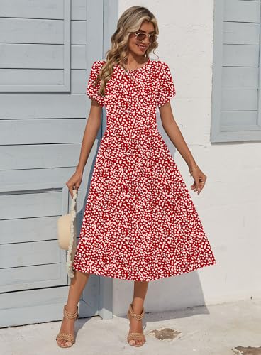 Image of Zeagoo Womens Summer Dresses Casual Aline Midi Dress Short Sleeve Floral Tshirt Dress Flowy Beach Sundresses with Pockets