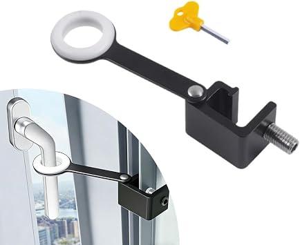Exterior Casement Window Locks,No-Drill Window Restrictor with Key, Adjustable Safe Durable Aluminum Alloy Security Limiter Prevents Falls for Toddlers & Pets
