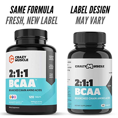 Crazy Muscle Bcaa Pills With The Perfect 2:1:1 Ratio Of Branched Chain Amino Acids Supplement - 1000Mg Of Bcaas Per Pill (Better Than Capsules) By Crazy Muscle - 120 Tablets #TOP5