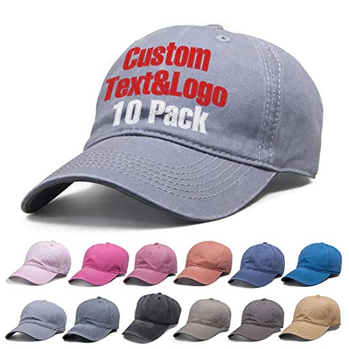 10PACK Custom Front&Back Washable Canvas Baseball Cap Text and Logo Personalized Embroidered Hat in Bulk
