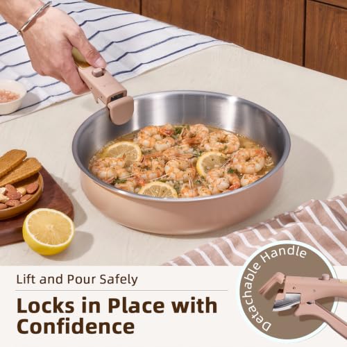 Image of CAROTE 21pcs Tri-Ply Stainless Steel Cookware Set with Detachable Handle