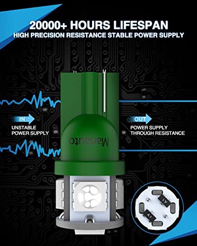 Image of Marsauto 194 LED Light Bulb Green, 168 T10 2825 LED Replacement Bulbs for Car Dome Map Door Courtesy License Plate Lights (Pack of 10)