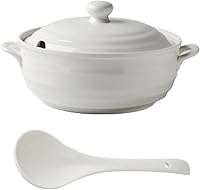 Hgjgwqh White Ceramic Soup Tureen with Lid & Ladle - Porcelain 1200ml/2200ml Serving Bowl, Microwave Dishwasher Safe for Home Restaurant