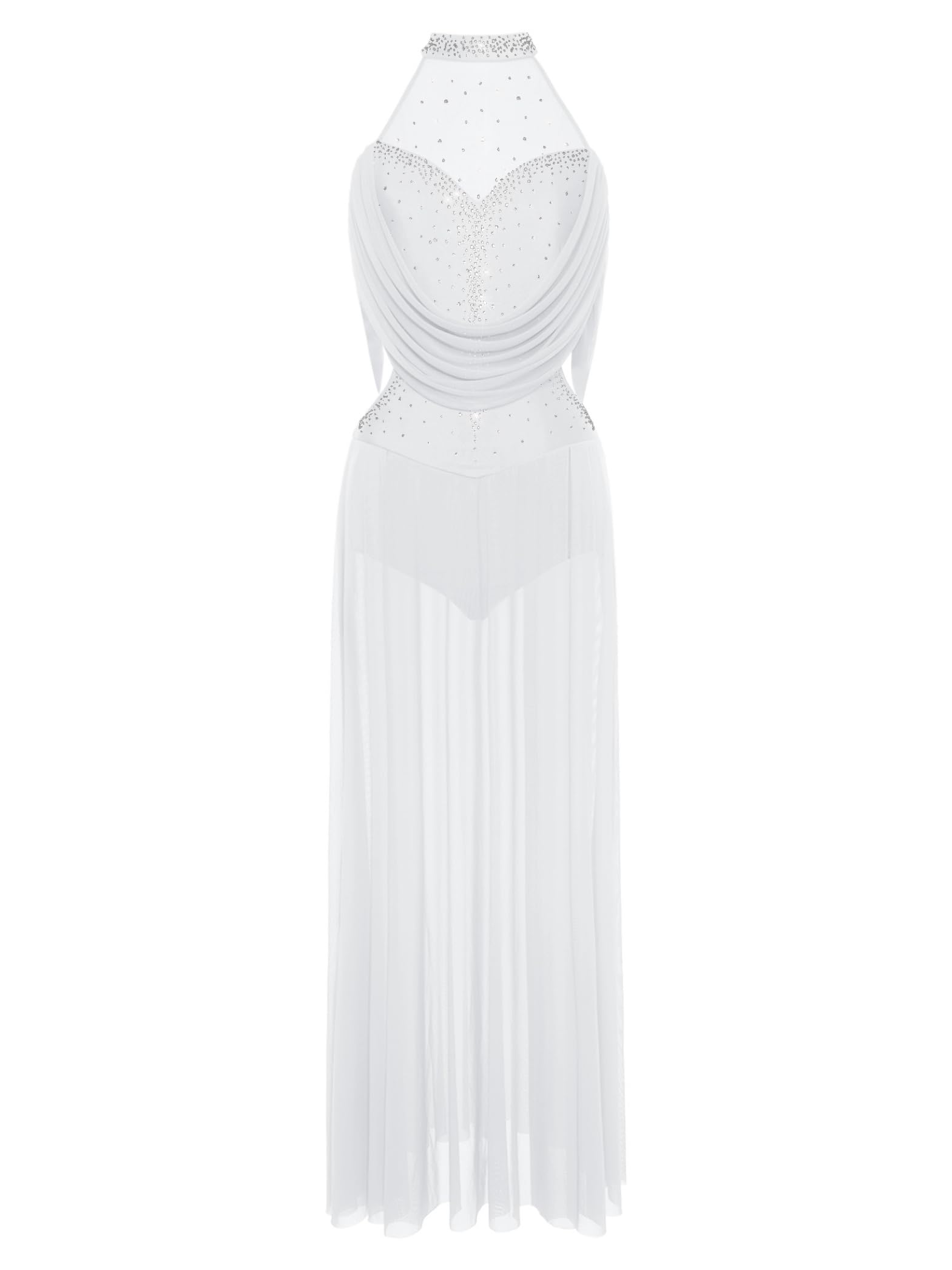 Dama Vestido Baile Lirico con Brillo Vestido Ballet con Falda Larga Patinaje Artístico Baile Moderno Ropa Contemporáneo