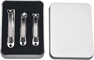 Conjunto de cortadores de unha de aço inoxidável, aço inoxidável, 3 peças, cortadores de unhas e cortadores de unhas inclináveis, caixa de metal, presente de cortadores de unha, níquel perolado