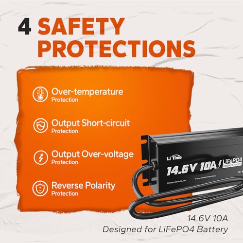 image for LiTime IP65 Waterproof 14.6V 10A LiFePO4 Onboard Charger, Fast Chargin
