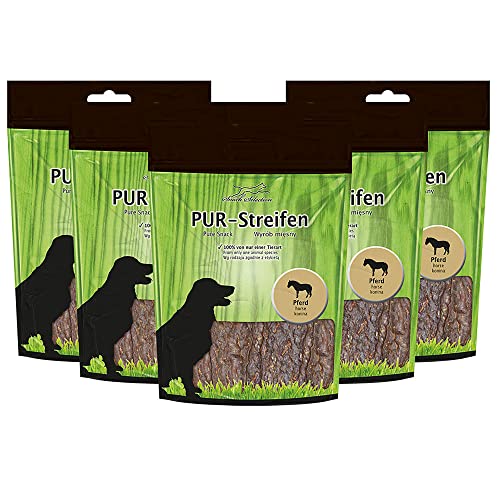 Schecker PUR Kaustreifen Pferd getrocknet 5 x 100g ohne Zusätze sauber weich Hundesnack