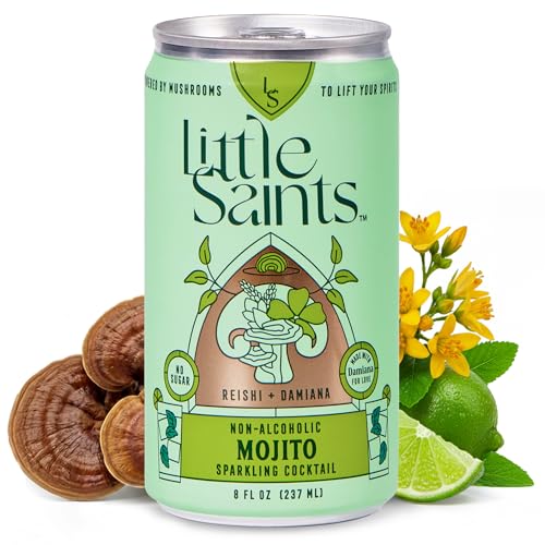 Little Saints Non-Alcoholic Mojito Mocktail | Crisp Mint & Lime | Crafted with Reishi Mushroom Damiana & Adaptogens for Calm & Ease | 5 Calories | Sugar Free 12-Pack 8oz Cans