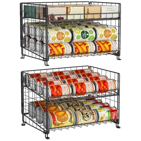 2-Pack Stackable Can Rack Organizer, Can Storage for Kitchen Pantry Cabinet, Can Holders for Food, Multifunctional Can Dispenser for Snacks Soda Cover