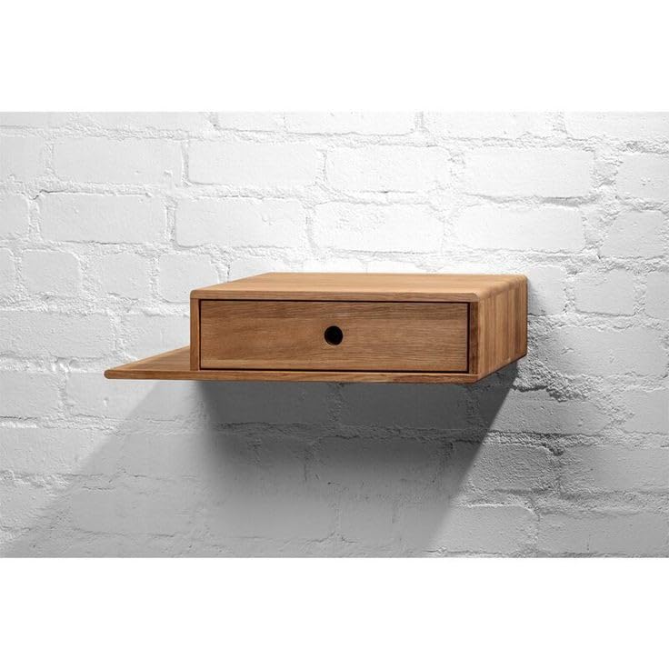 Image of MAYAL Floating Wall Shelf with Drawer, Wooden Storage Nightstand, Oak Finish