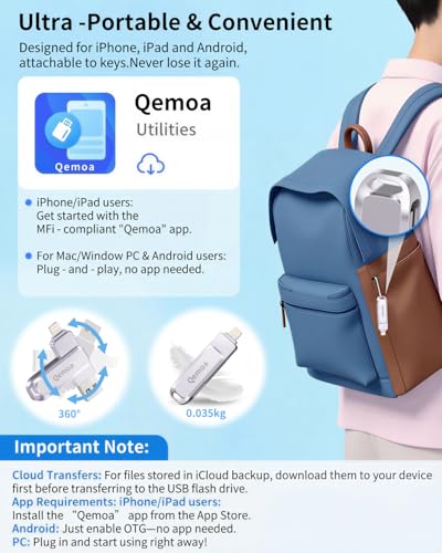 MFi Certified 512GB Flash Drive Photo Stick for iPhone, External Memory Photo Keeper Storage for Data Saver/Backup/Transfer Files/Picture/Video/iPhone/iPad/iOS/Android/PC (Gray)Available Space: ~484GB