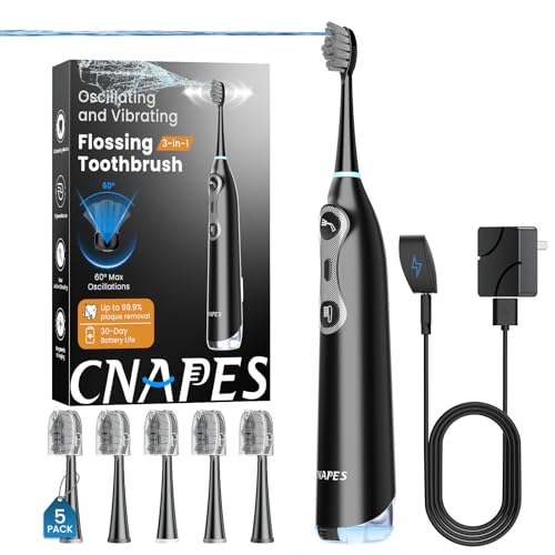 CNAPES 3-in-1 Electric Toothbrush & Water Flosser, 5 Heads