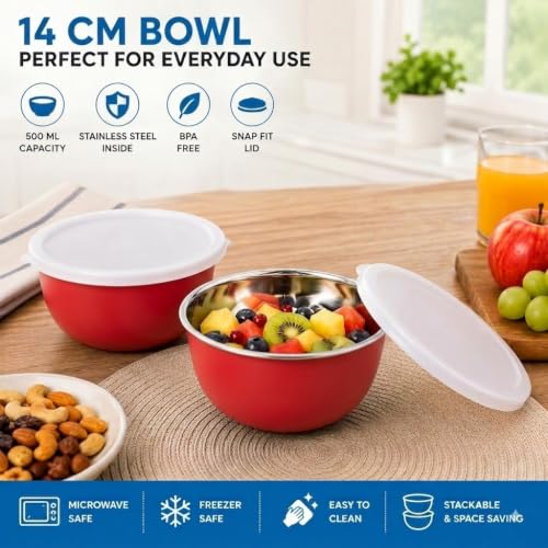 Image of Zaib Stainless Steel Microwave Safe Serving Bowl 500 ml, 14 cm