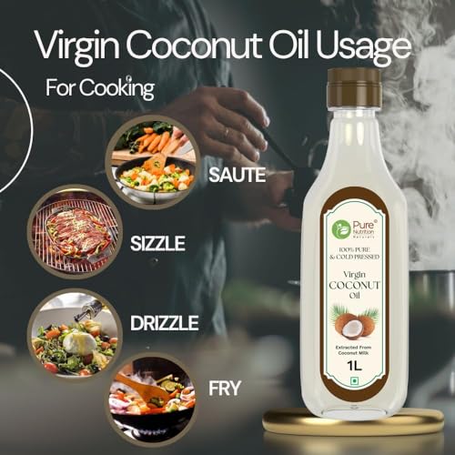 Image of Pure Nutrition Cold-Pressed Virgin Coconut Oil - 1L | 100% Natural & Pure | Ideal for Cooking, Baby Massage, Hair & Skin Care | Supports Hair Growth & Skin Hydration