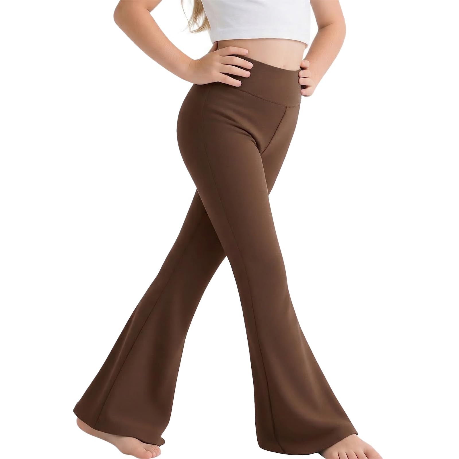 Sahunfri Girls Flared Leggings High Waisted Tummy Control Yoga Pants for Kids, Breathable Stretchy School Trousers Suitable for Dance — view 8