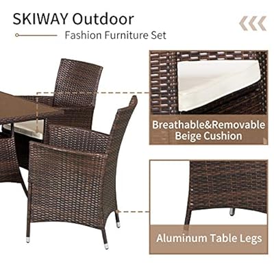 Skiway 5 Pieces Patio Furniture Outdoor Wicker Dining Table and Chairs Set - Washable Cushions, Square Tempered Glass… 515wJiW23DL. SS400