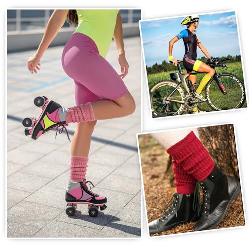Image of DRESHOW Slouch Socks for Women Chunky Scrunch Knee High Sock Cotton Neon Leg Warmers Extra Long Knit Slouchy Socks Size 5-11